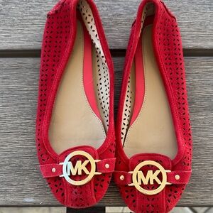 Michael Kors Red Suede Laser-Cut Logo Loafers